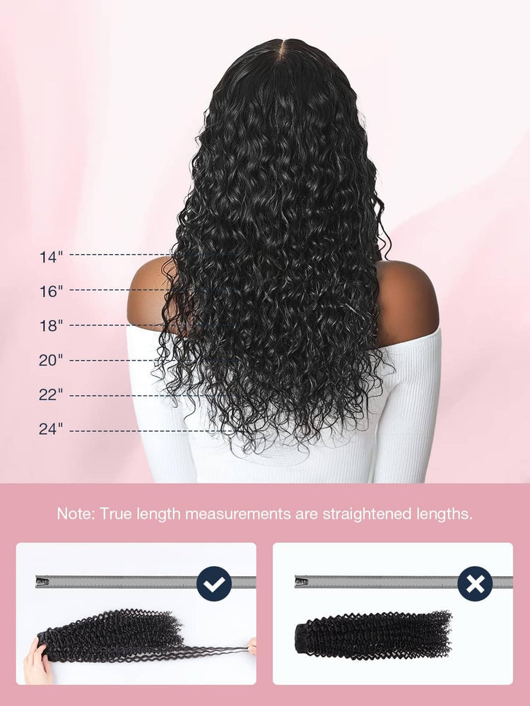Seamless Clip in Hair Extensions - Human Hair Kinky Curly, 14 Inch 110G Natural Black, Ultra-Thin 0.8Mm PU Weft Real Human Hair Clip Ins