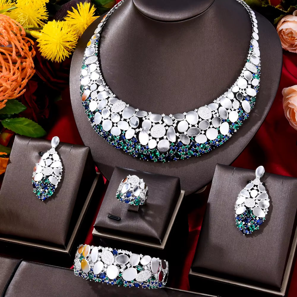Famous Brand Bling Sequins Luxury Africa Dubai Jewelry Sets for Women Wedding Party Zircon Wedding Bridal Jewelry Set Gift