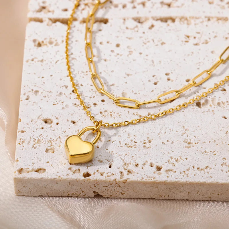 Stainless Steel Heart Necklaces for Women Multilayer Chain Gold Plated Heart Pendant Necklace Wedding Jewelry Gift BFF 2023