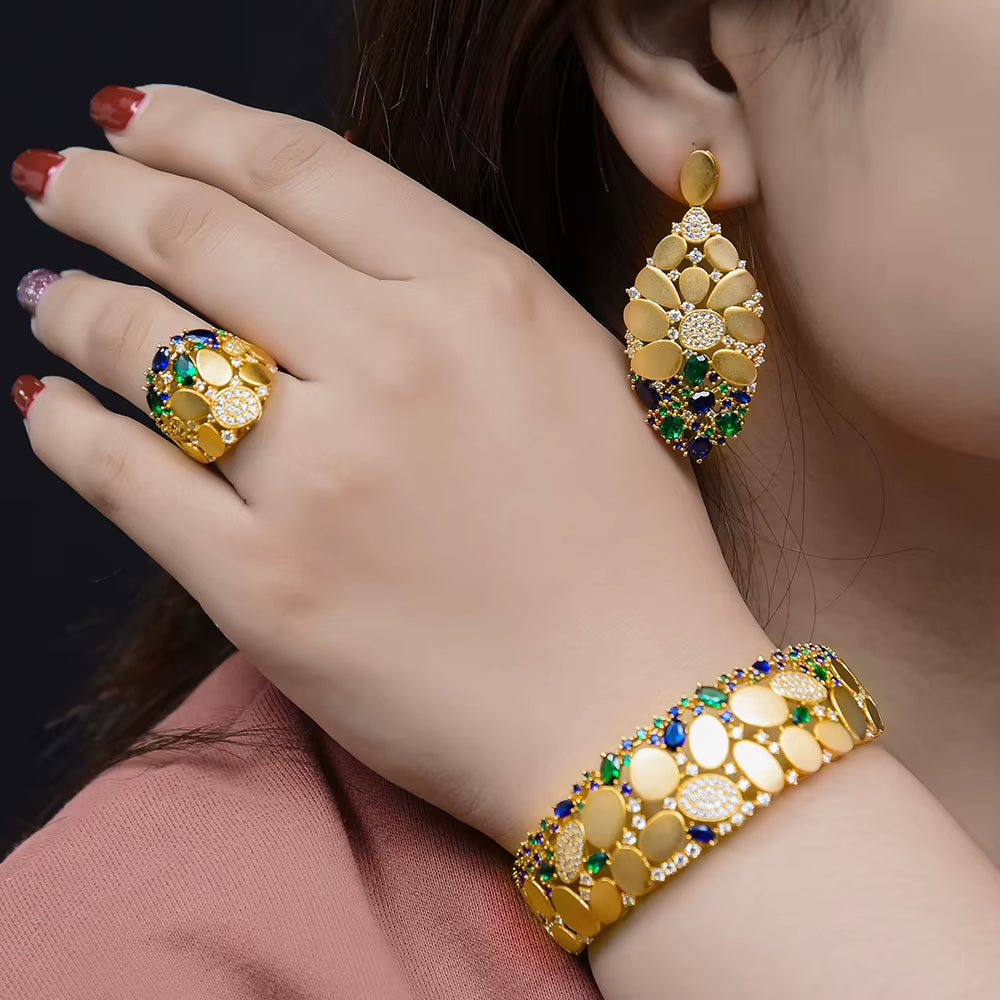 Famous Brand Bling Sequins Luxury Africa Dubai Jewelry Sets for Women Wedding Party Zircon Wedding Bridal Jewelry Set Gift