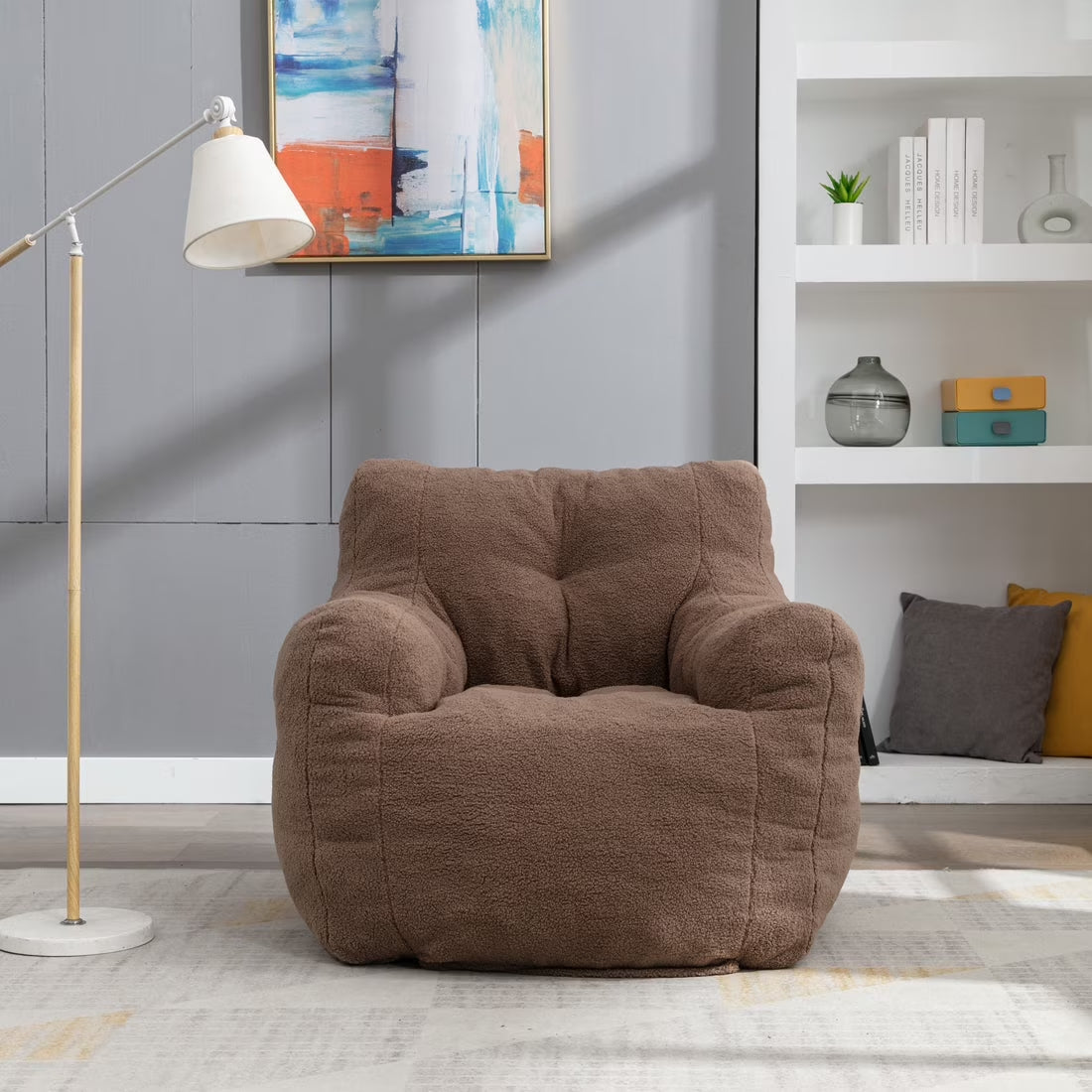 Bean Bag Upholstered Tufted Teddy Fabric Chair with Memory Foam for Living Room, Bed Room, Study Room Paste Red