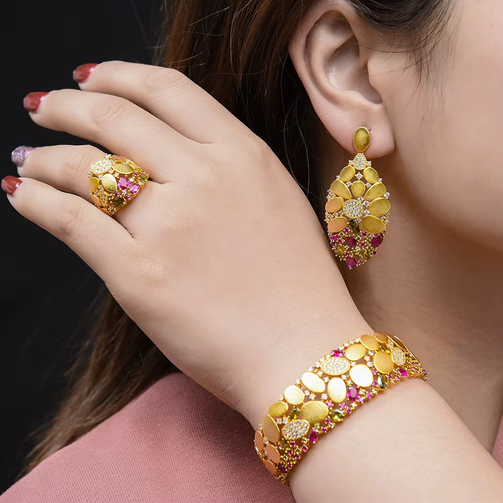 Famous Brand Bling Sequins Luxury Africa Dubai Jewelry Sets for Women Wedding Party Zircon Wedding Bridal Jewelry Set Gift
