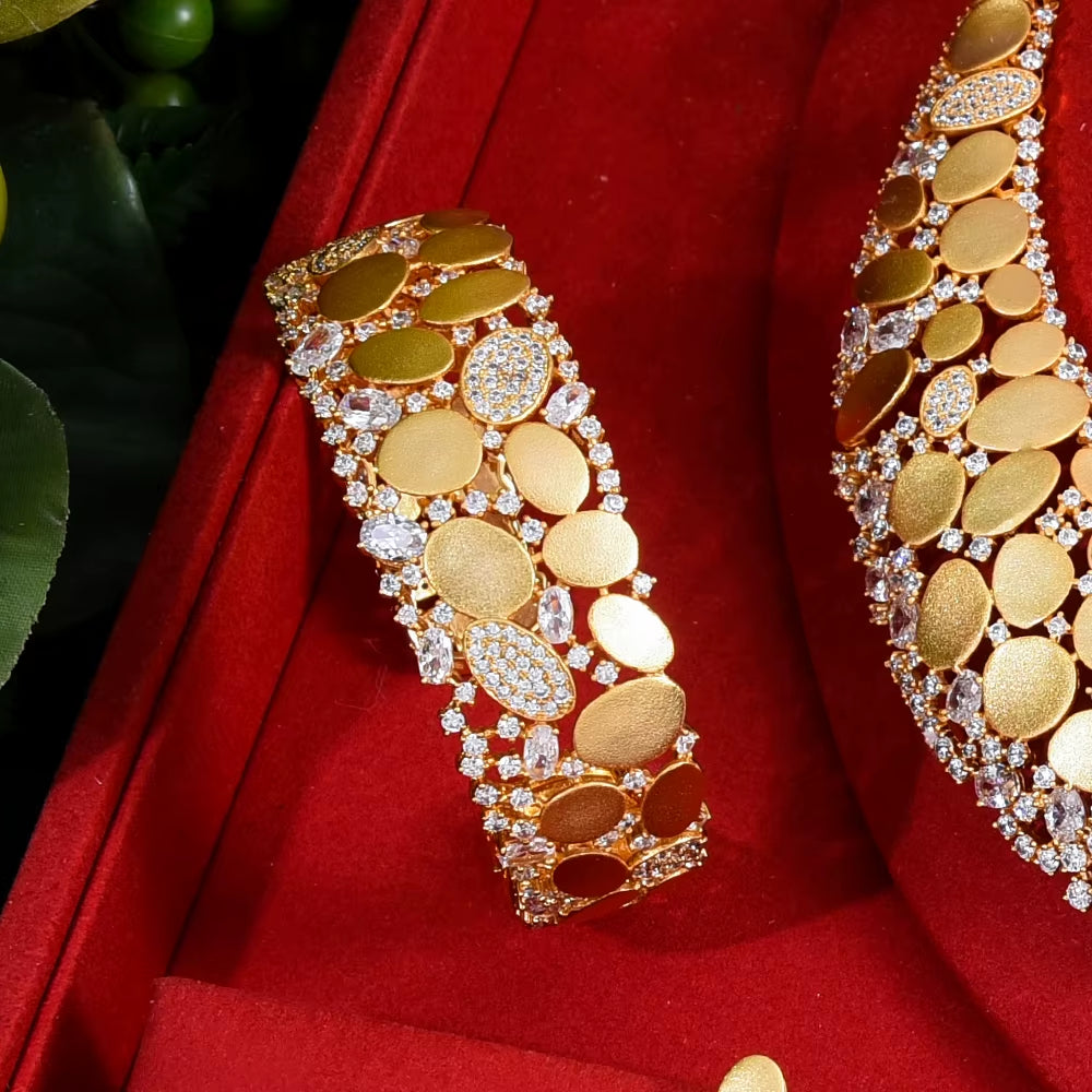 Famous Brand Bling Sequins Luxury Africa Dubai Jewelry Sets for Women Wedding Party Zircon Wedding Bridal Jewelry Set Gift
