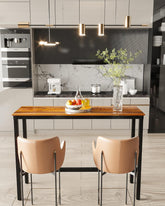 Bar Table, Bar Height Pub Table, Counter Height Table with Sturdy Metal Frame, Rectangular High Top Table for Kitchen & Dining, Living Room (47.24", Teak)