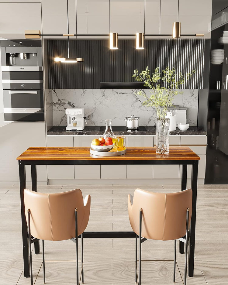 Bar Table, Bar Height Pub Table, Counter Height Table with Sturdy Metal Frame, Rectangular High Top Table for Kitchen & Dining, Living Room (47.24", Teak)