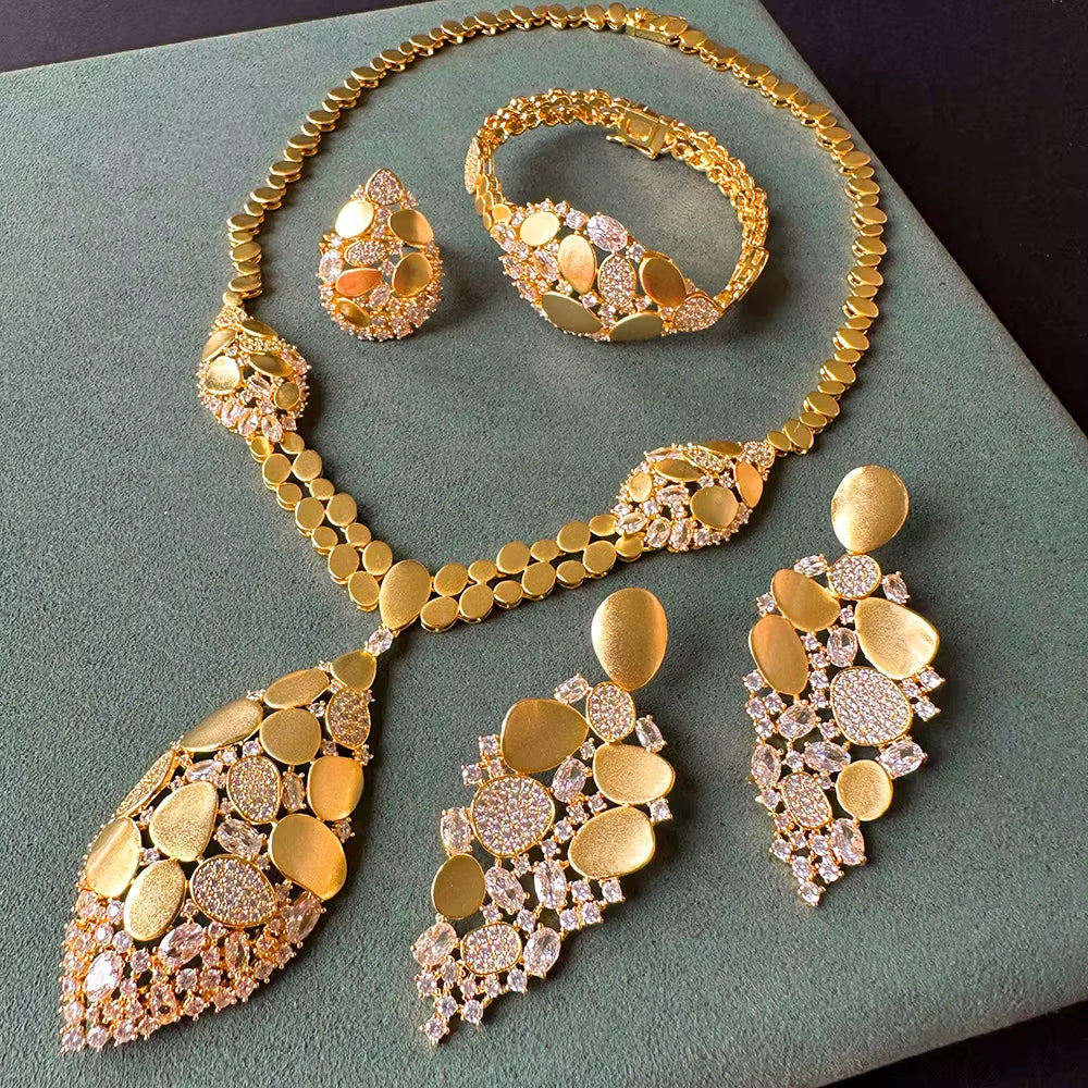 Famous Brand Bling Sequins Luxury Africa Dubai Jewelry Sets for Women Wedding Party Zircon Wedding Bridal Jewelry Set Gift