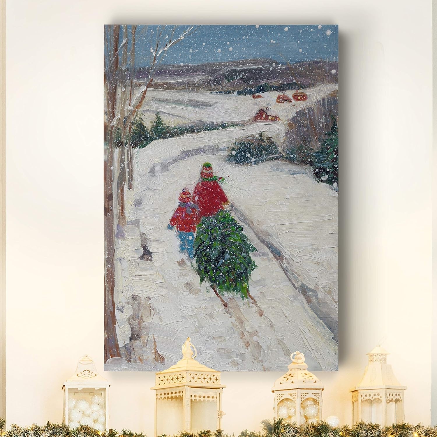 Abstract Christmas Decorations for Wall Our Tree Xmas Wall Hanging Canvas Prints for Bedroom Dining Living Room Office Home Kitchen Wall Decor - 24"X36" LT18