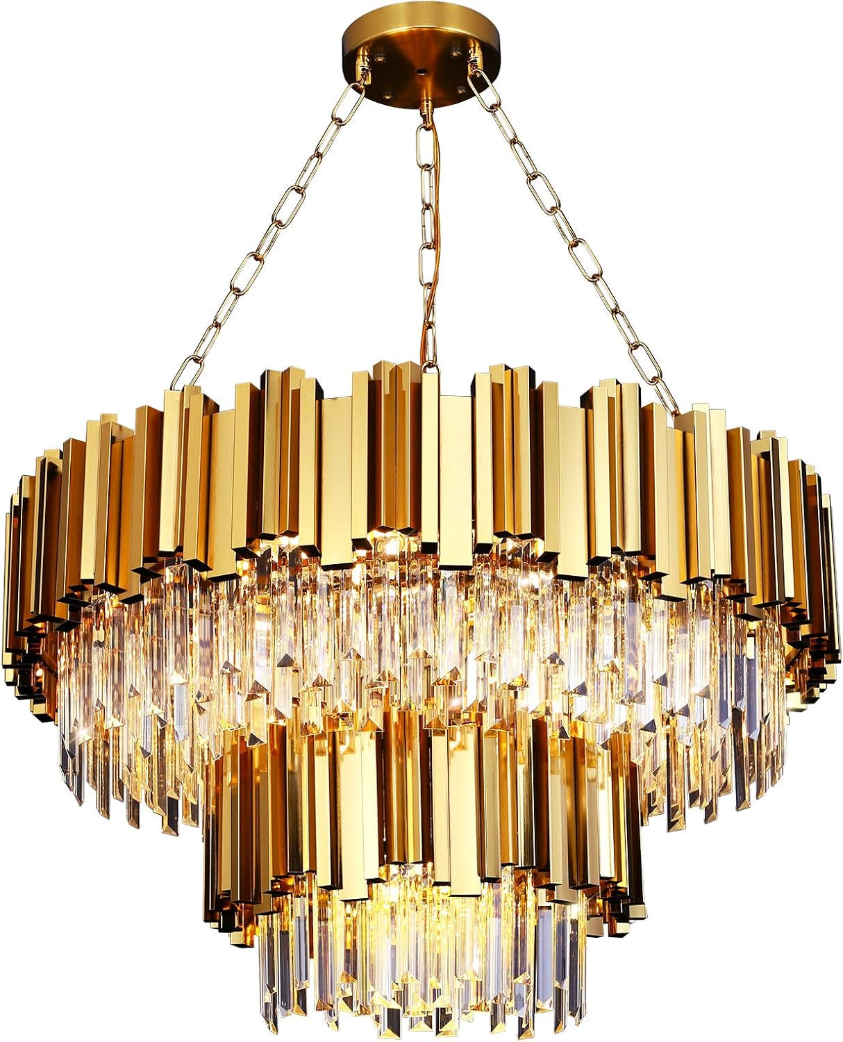 Modern Crystal Chandeliers, Luxury Gold Chandelier Light Fixture, Large round Chandelier, 2-Tier Raindrop Pendant Chandelier for Living Room, Dining Room Living Room