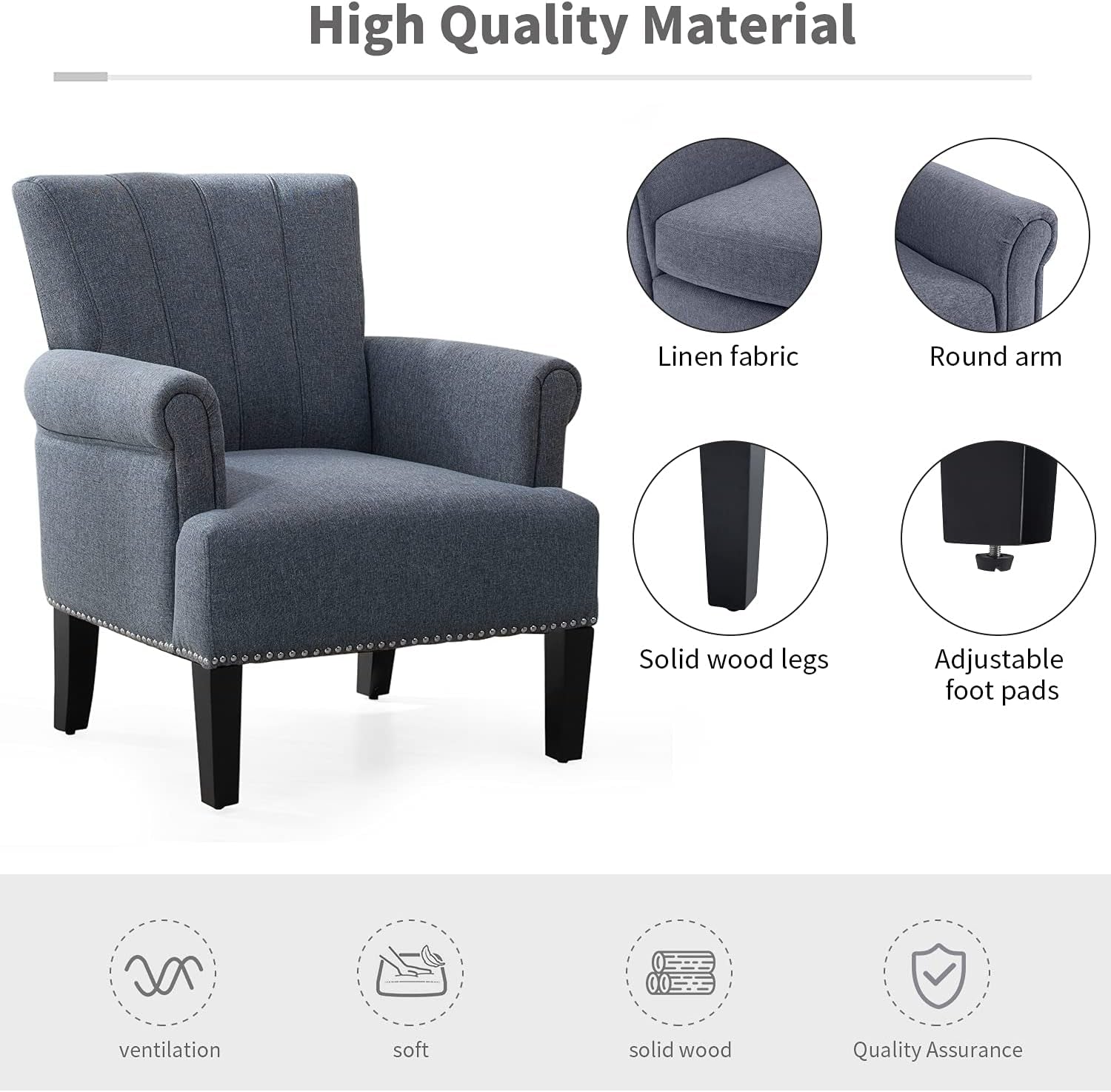 Living Room Accent Chair with Armrests, Modern Accent Chair, Living Room Chairs, Armchairs for Living Room, Office, Gray