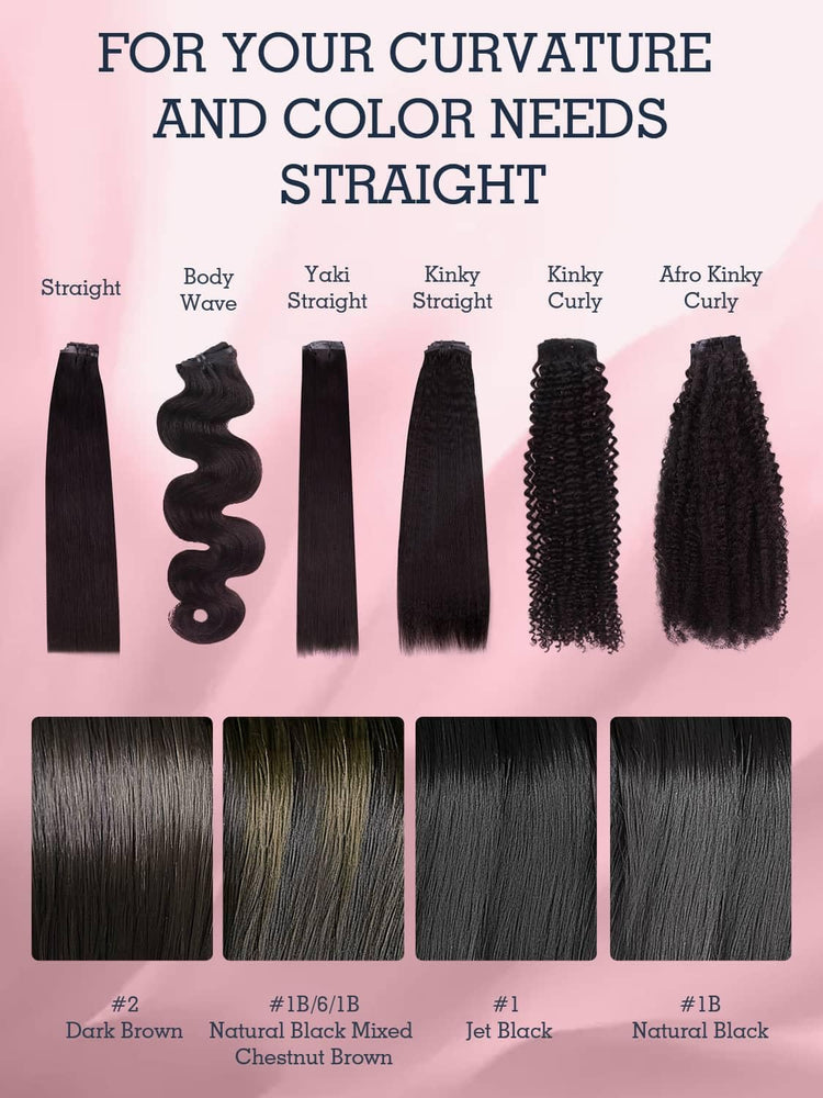 Seamless Clip in Hair Extensions - Human Hair Kinky Curly, 14 Inch 110G Natural Black, Ultra-Thin 0.8Mm PU Weft Real Human Hair Clip Ins