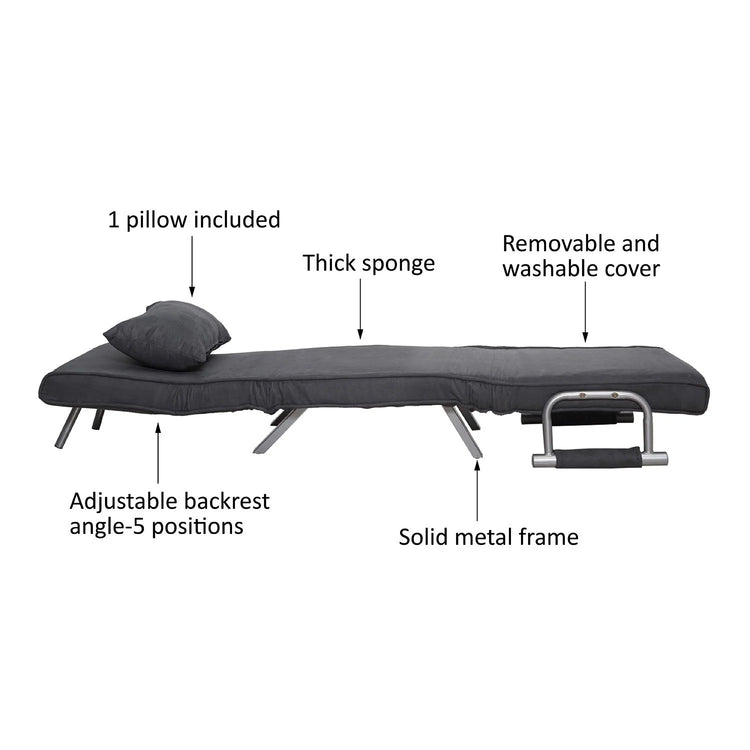 Folding Convertible Sleeper Bed Chair, Living Room, Den, or Dorm Room, Gray