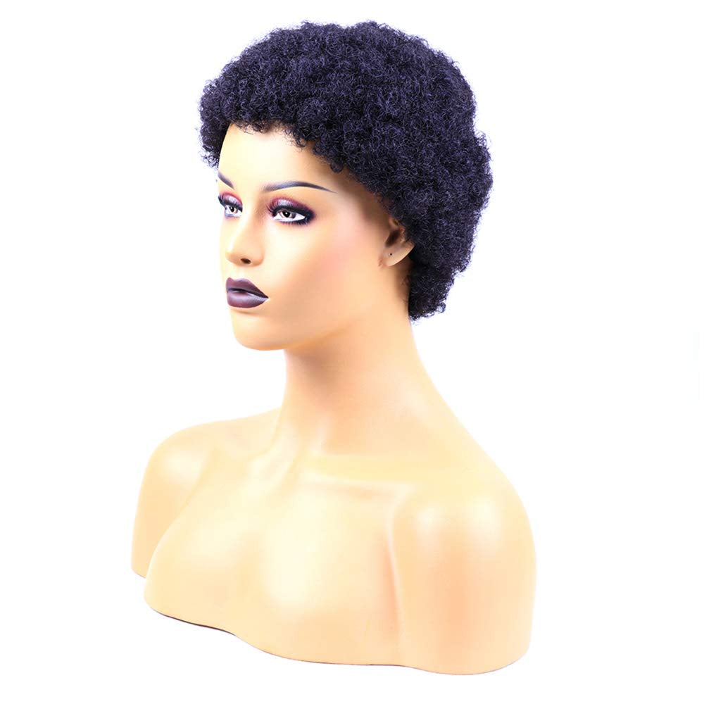 Short Afro Kinky Curly Wigs - 100% Human Hair Pixie Cut Wigs, Brazilian Virgin Hair, Natural Color