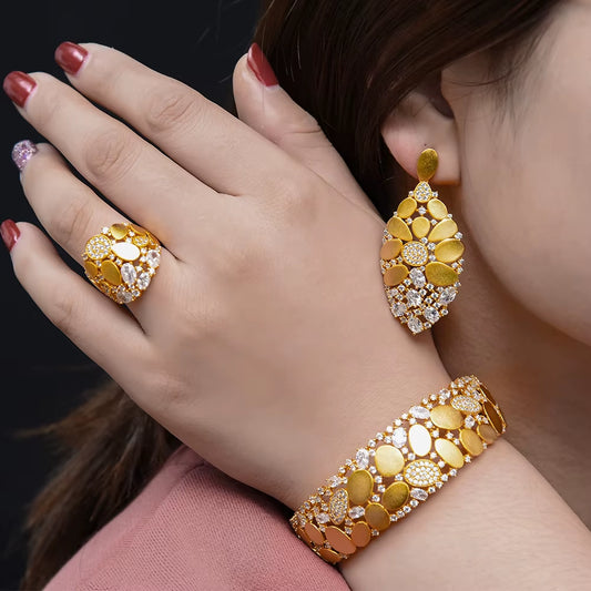 Famous Brand Bling Sequins Luxury Africa Dubai Jewelry Sets for Women Wedding Party Zircon Wedding Bridal Jewelry Set Gift