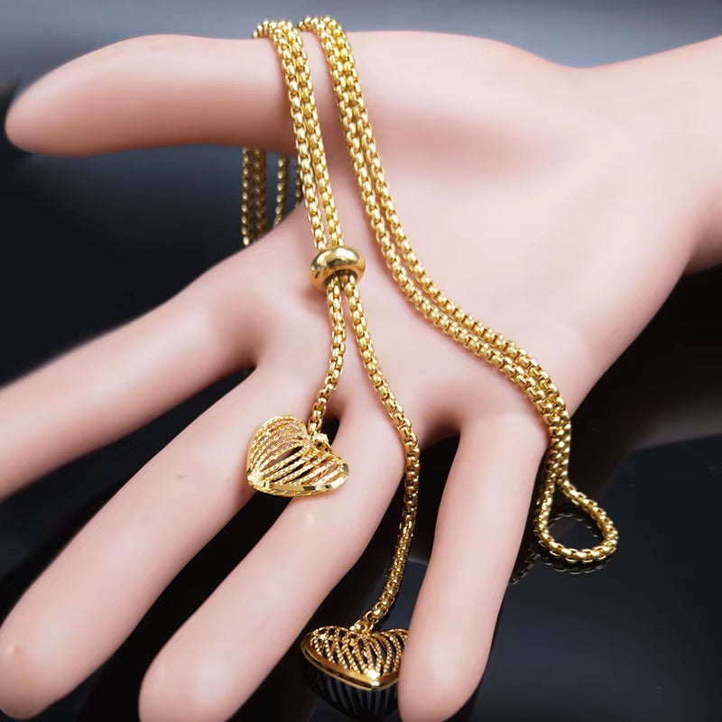 Fashion Stainless Steel Heart Necklace for Women Gold Color Long Necklace Jewelry Acero Inoxidable Joyeria Mujer N1525S03
