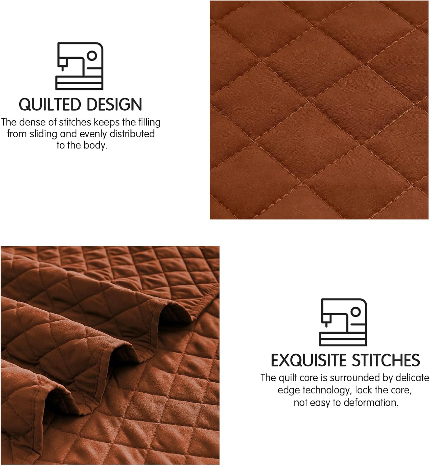 Queen Quilt Bedding Set with Pillow Shams, Full Queen Size Quilt Brunt Orange, Lightweight Bedspreads Soft Reversible Coverlet for All Season 3Pcs Rust Diamond Quilted Bed Set(90"X96")