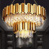 Modern Crystal Chandeliers, Luxury Gold Chandelier Light Fixture, Large round Chandelier, 2-Tier Raindrop Pendant Chandelier for Living Room, Dining Room Living Room