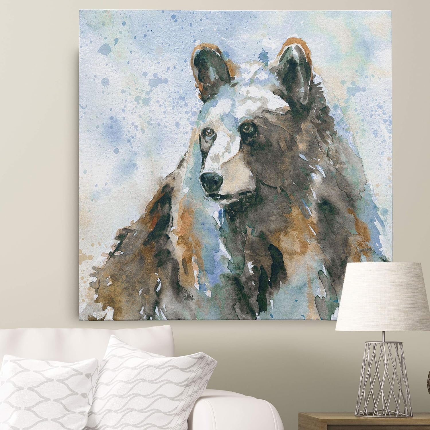 Black Bear on Blue Gallery Wrapped Canvas Wall Art