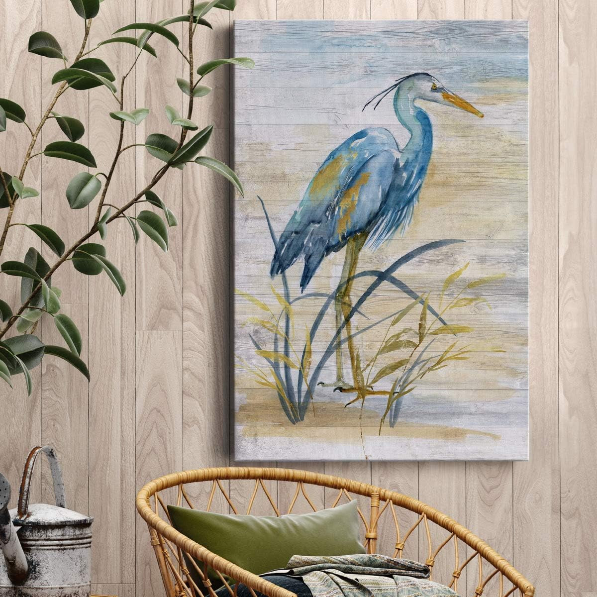Canvas Animal Wall Art Modern Paintings & Prints Decorations Blue Resting Heron Abstract Nature Wall Hanging Artwork for Bedroom Living Room Office Kitchen - 18"X27" LT02